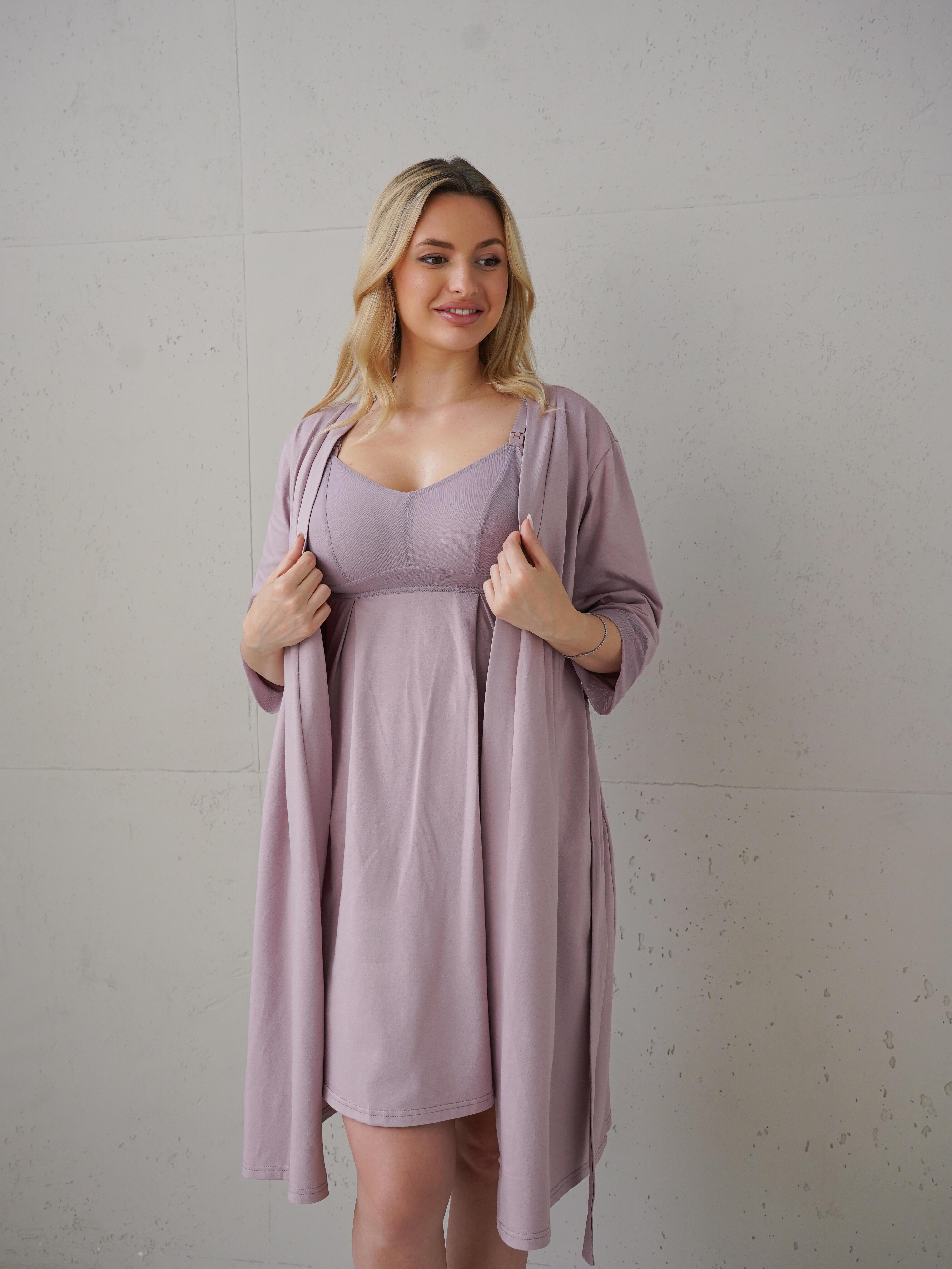 Комплект халат и рубашка для беременных и кормящих мамочек Soft&Lace р. 46 Аметист (144369)