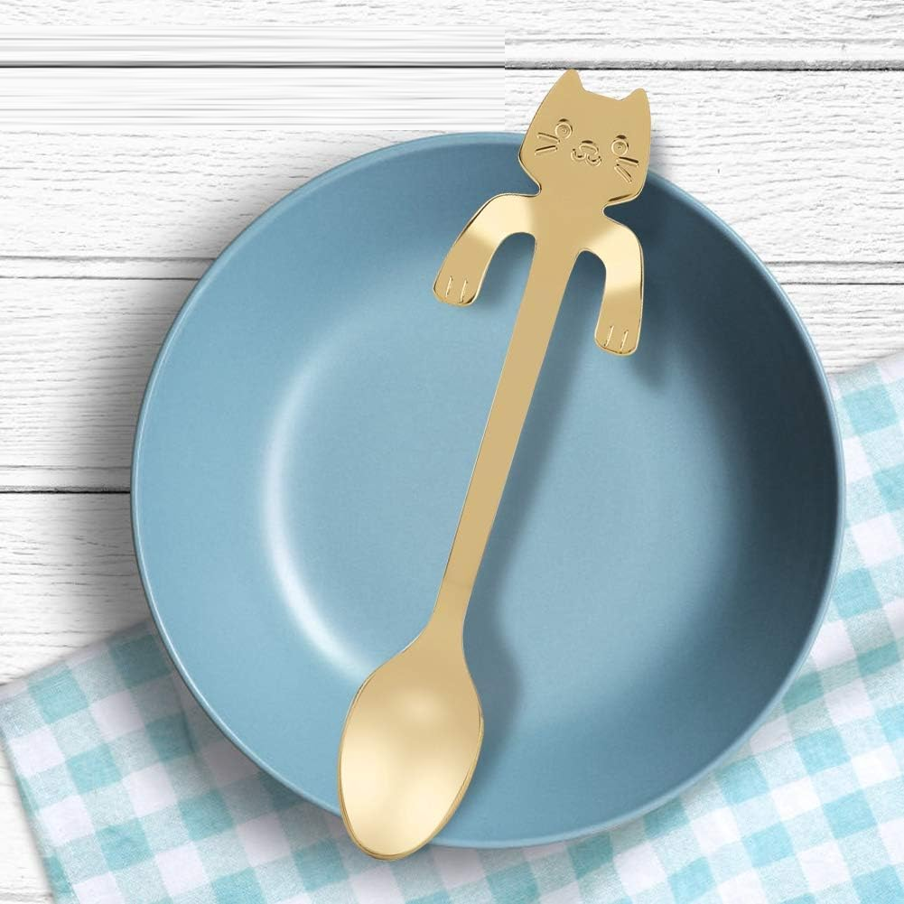 Чайная ложка с держателем на чашку в виде кота Золотистый (13949179) - фото 4