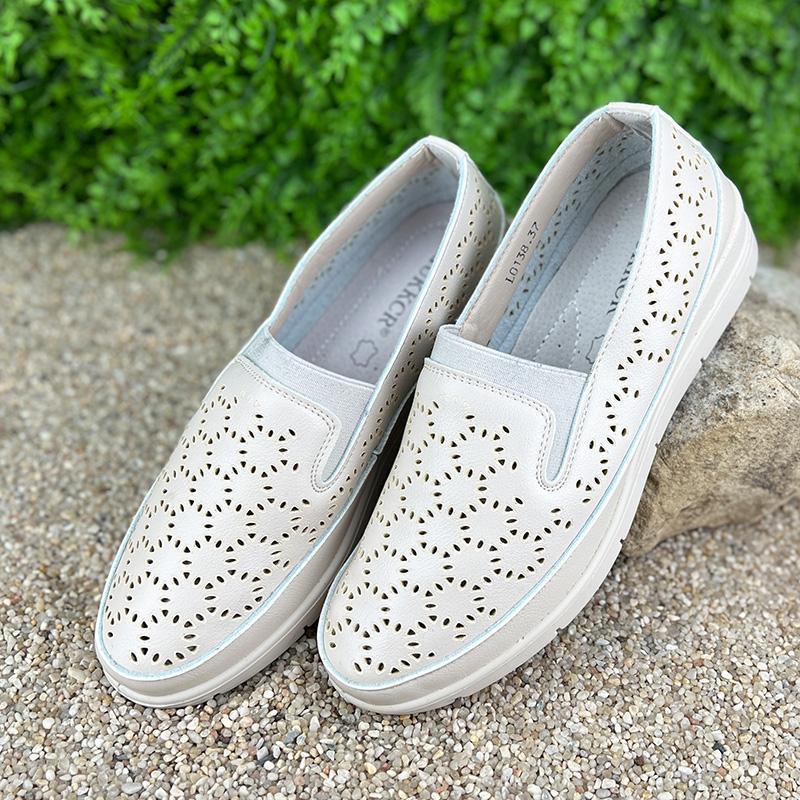 Мокасини жіночі Е-0011038 перфорована шкіра р. 40 25,5 см Бежевий (25330881) - фото 2