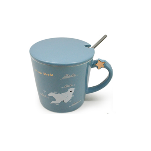 Чашка з кришкою та ложкою Ocean world Stenson R88512 400 мл Блакитний (543576)