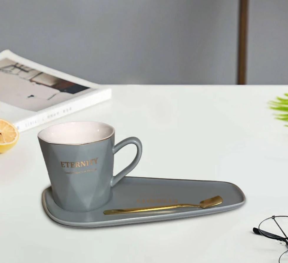 Чашка Eternity керамика с ложкой и подставкой 250 мл Серый (17514843)