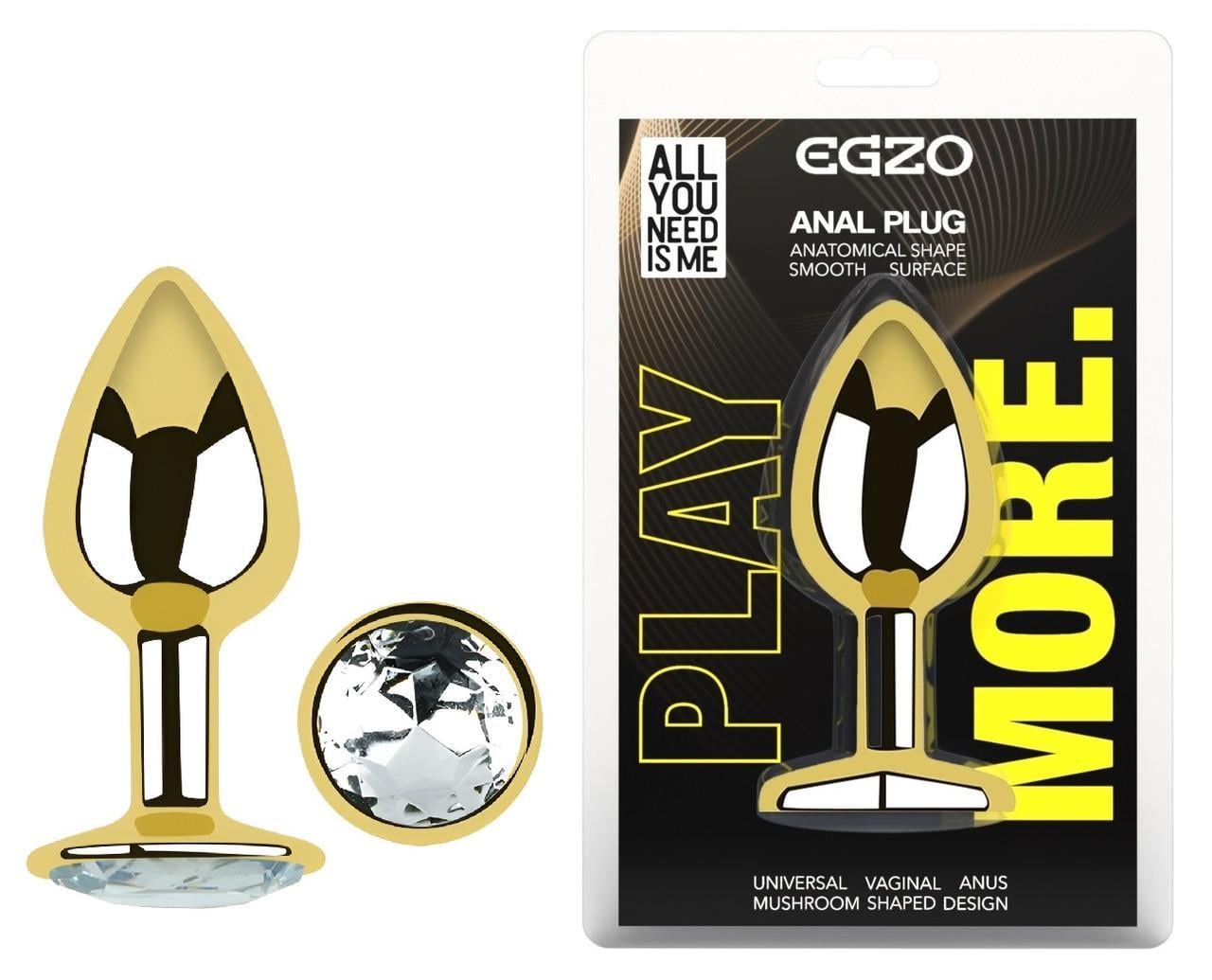 Анальная пробка с кристаллом EGZO Gold Round Plug Clear S (2889256659)