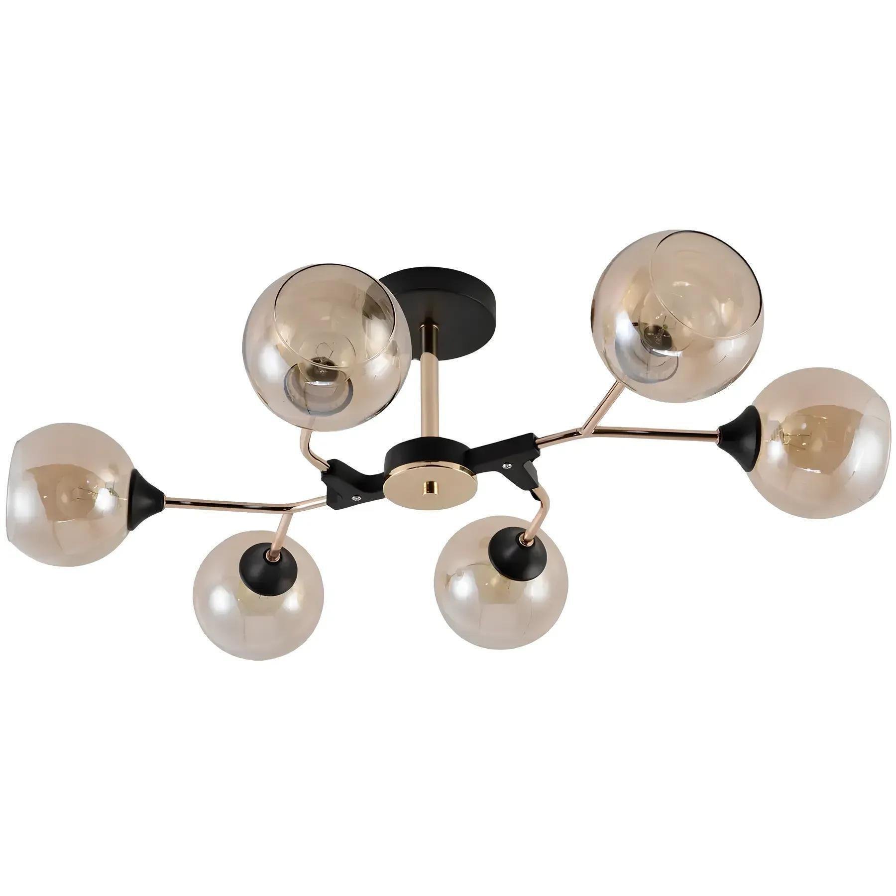 Люстра стельова Valeso V XA1483/6 BK+FGD з круглими скляними плафонами під 6 ламп Е27 Чорний/Золотий (00000140813)