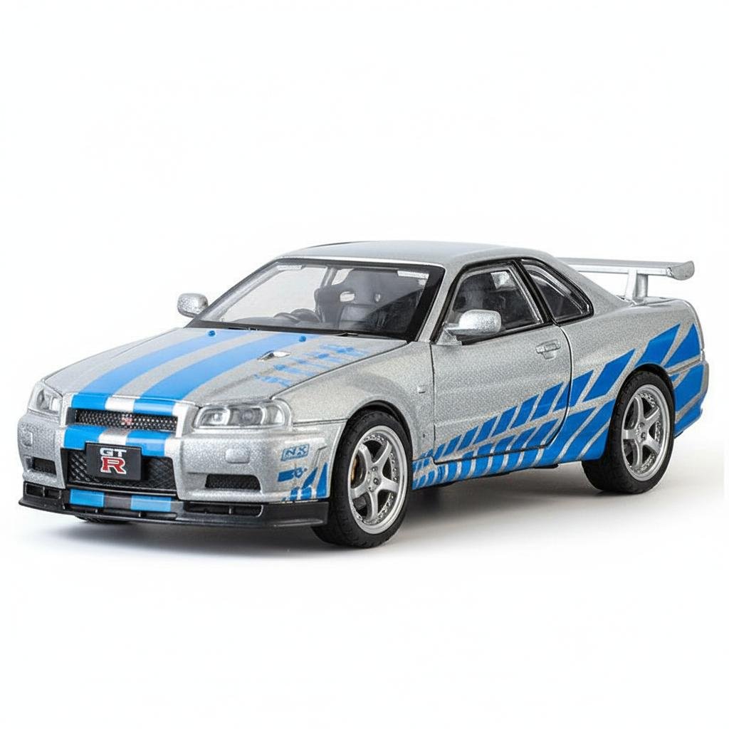 Колекційна модель машинки Nissan Skyline GT-R R34 1:32 металева Сріблястий Колекційна модель машинки Nissan Skyline GT-R R34 1:32 металева Сріблястий