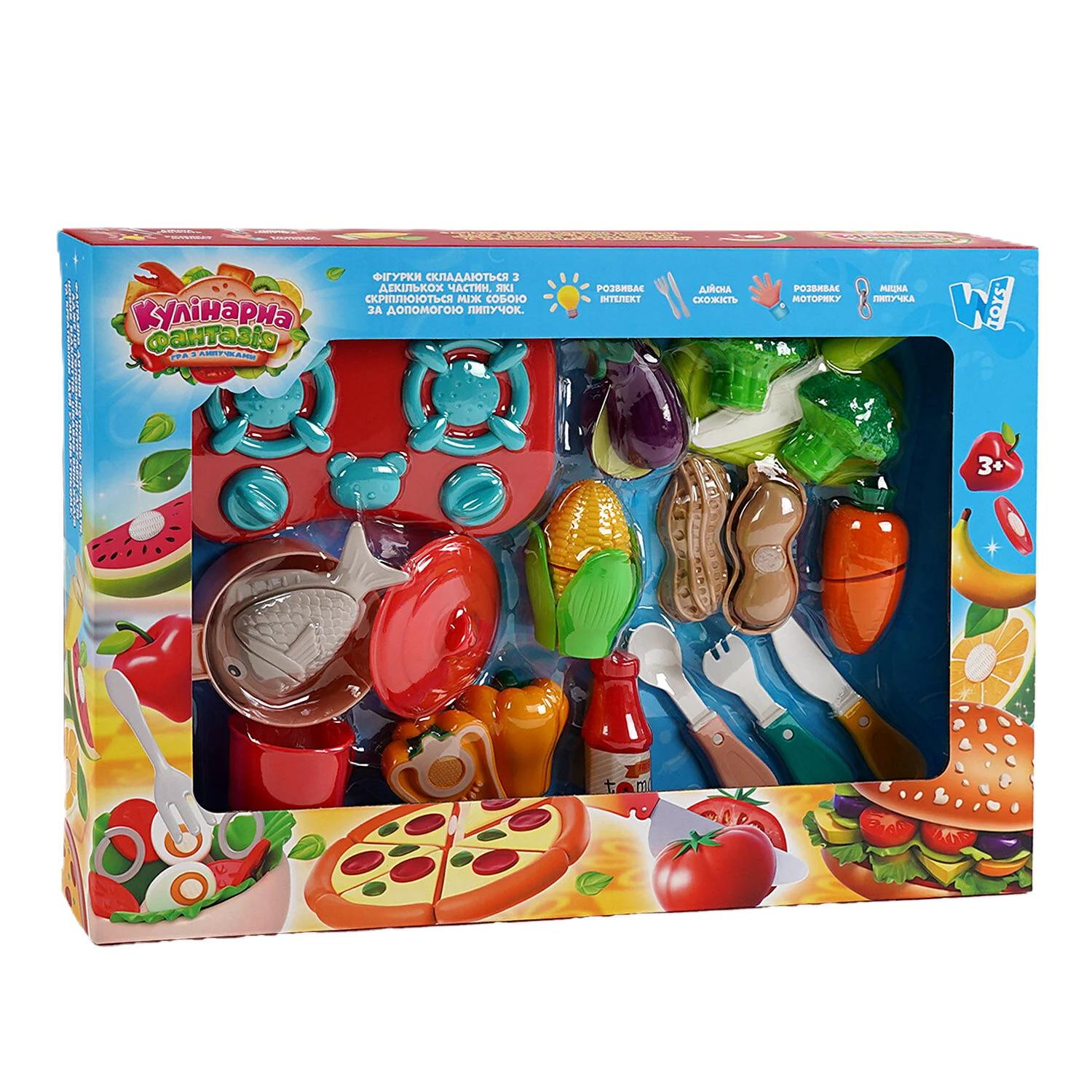 Набір ігровий продуктів WToys Кулінарна фантазія 10385 овочі та фрукти на липучках/варильна поверхня/дошка для нарізання/ніж 24 ел. (159923)