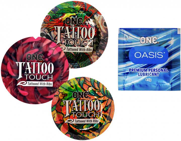 Набір презервативи One Tattoo Touch та лубрикант One Oasis 4,5 мл 3 шт. (6400229323)