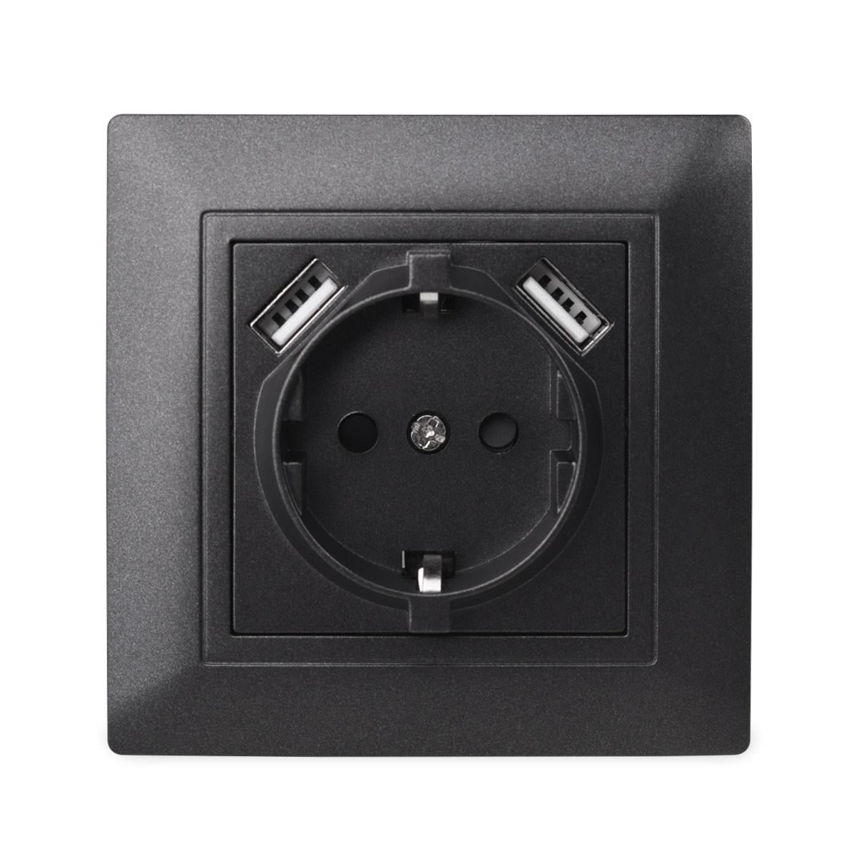Розетка евро Coswall с 2 USB портами Черный (1921623045)