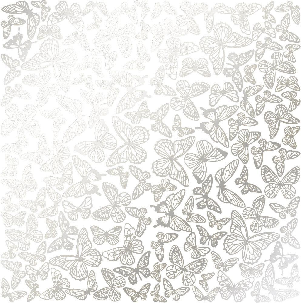 Лист бумаги односторонний Silver Butterflies с серебряным тиснением 30,5х30,5 см White