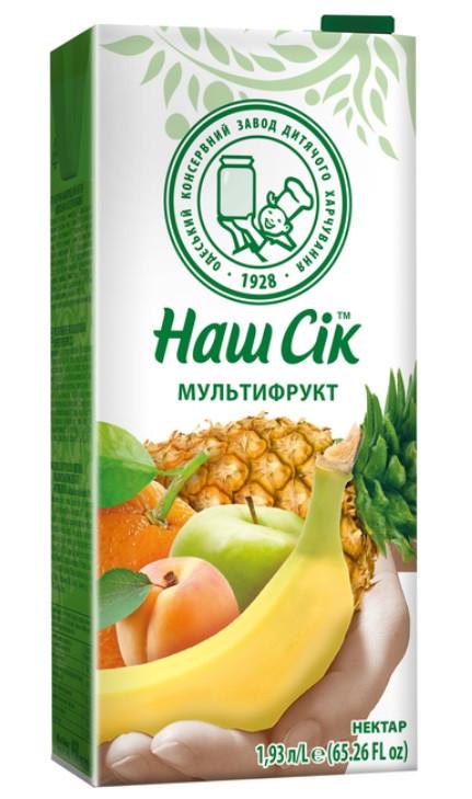 Мультифруктовий нектар неосвітлений ОКЗДХ Наш Сік пастеризлваний 1,93 л (2482544628)