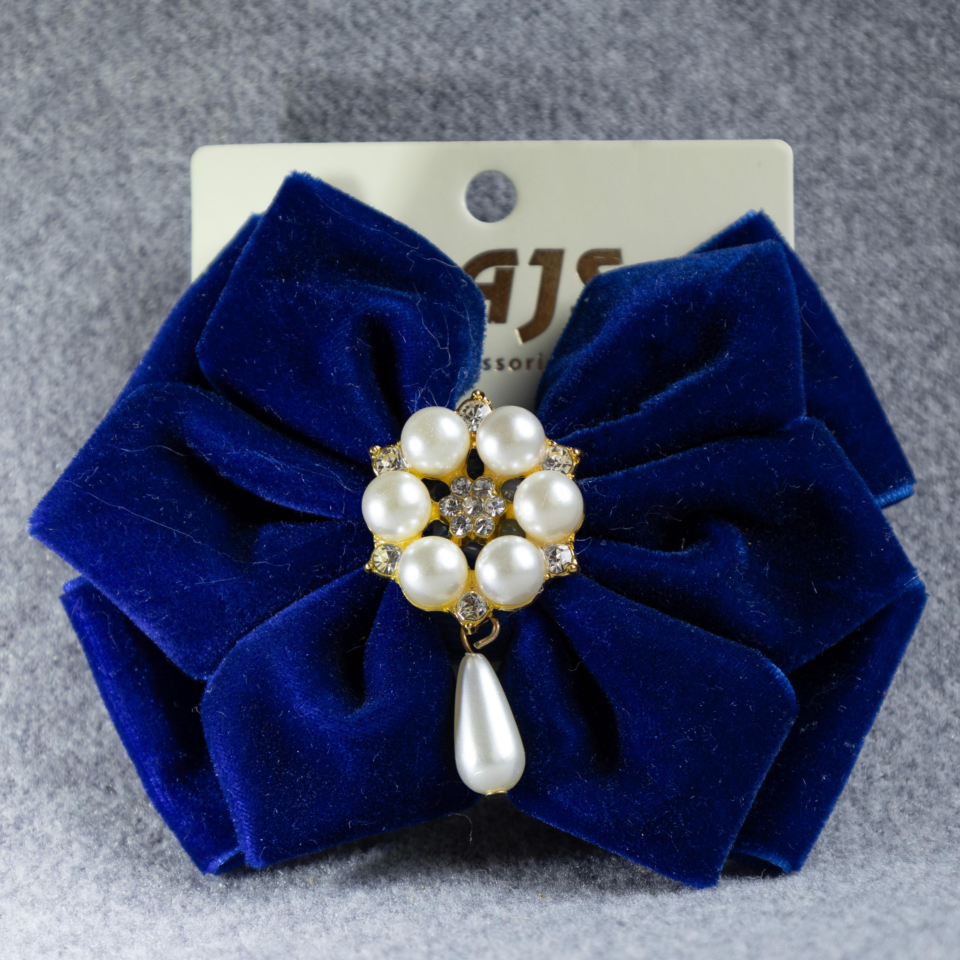 Заколка-крокодил для волос ДАЙС с бантом 9 см Темно-синий (ЗС-09-ББ)