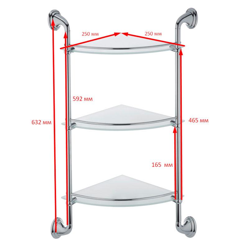 Полка угловая Zerix LR1507-3 стеклянная 3-ярусная (LL1409) - фото 2