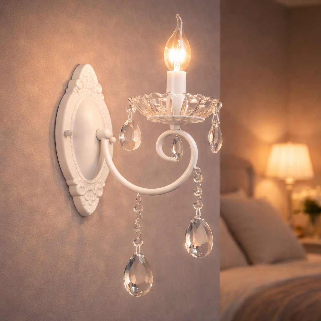 Бра Valeso в классическом стиле хрустальное под лампу Е14 Белый (B NH6811/1W WT)