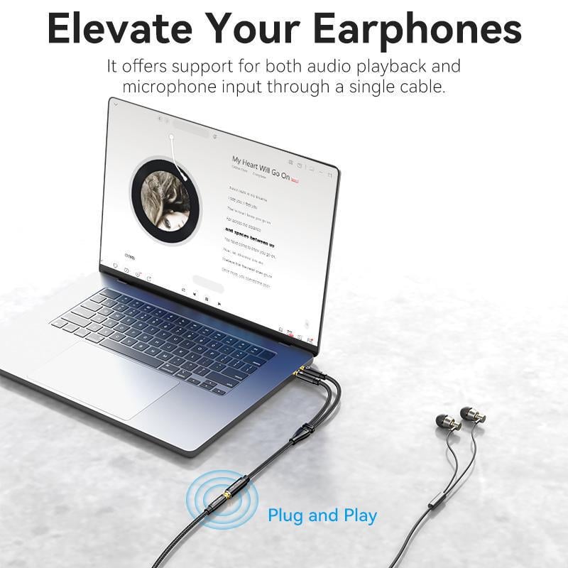 Перехідник Vention 2х3.5 мм minijack-3.5 мм minijack стерео AUX 4-піновий TRRS Нейлонова оплітка 0,3 м Чорний (BHFBY) - фото 3 Перехідник Vention 2х3.5 мм minijack-3.5 мм minijack стерео AUX 4-піновий TRRS Нейлонова оплітка 0,3 м Чорний (BHFBY) - фото 3