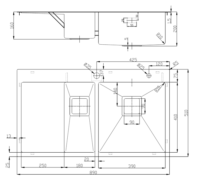 Мойка для кухни TOP 89x51 см Right с дополнительной чашей - фото 2 Мойка для кухни TOP 89x51 см Right с дополнительной чашей - фото 2