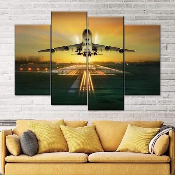 Модульная картина KIL Art Самолет на взлетной полосе из четырех частей 89x56 см (M4_M_142)