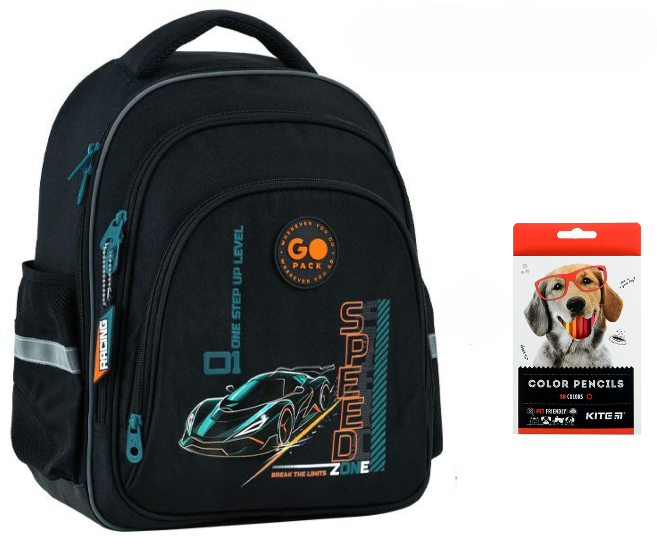 Рюкзак школьный GoPack Education GO26-2606S-6 Speed Zone и карандаши KITE 18 цветов (2905030943)