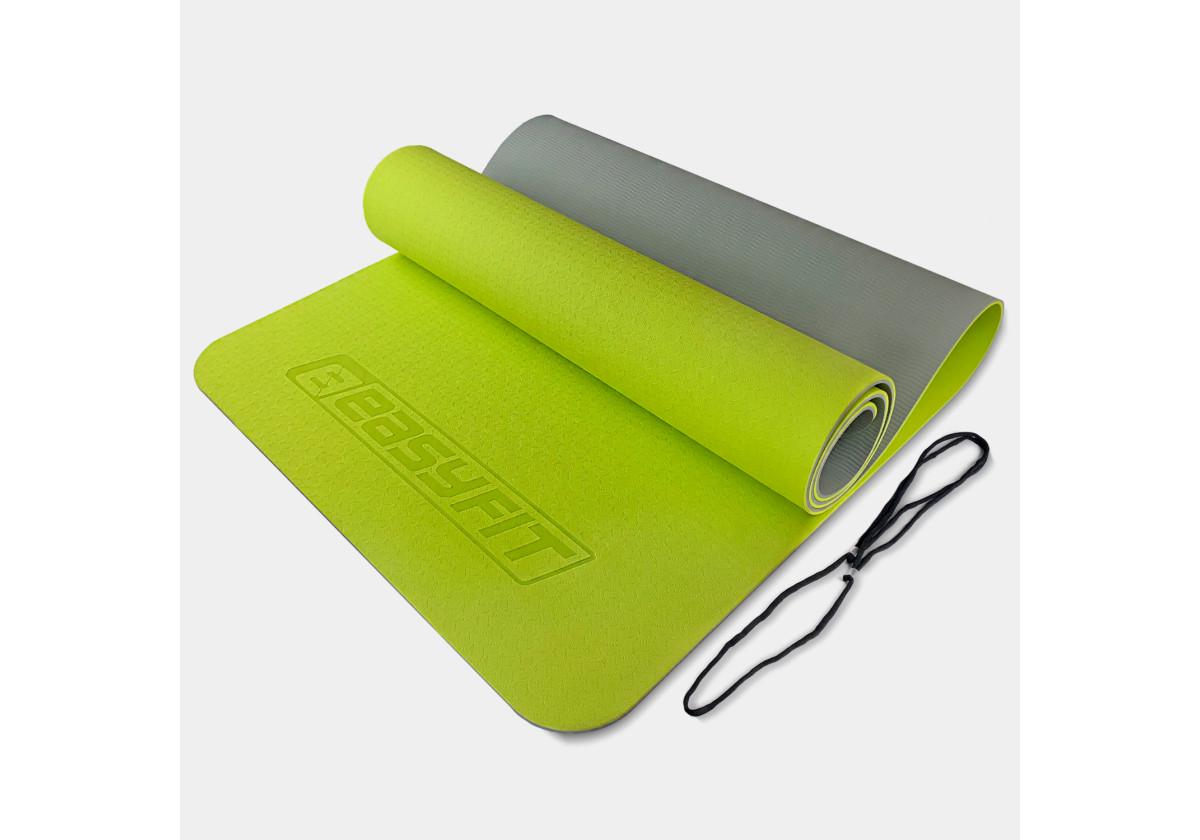 Коврик для йоги и фитнеса EasyFit TPE/TC двухслойный с чехлом 6 мм Лимонно-серый (EF-1924-LGGY)