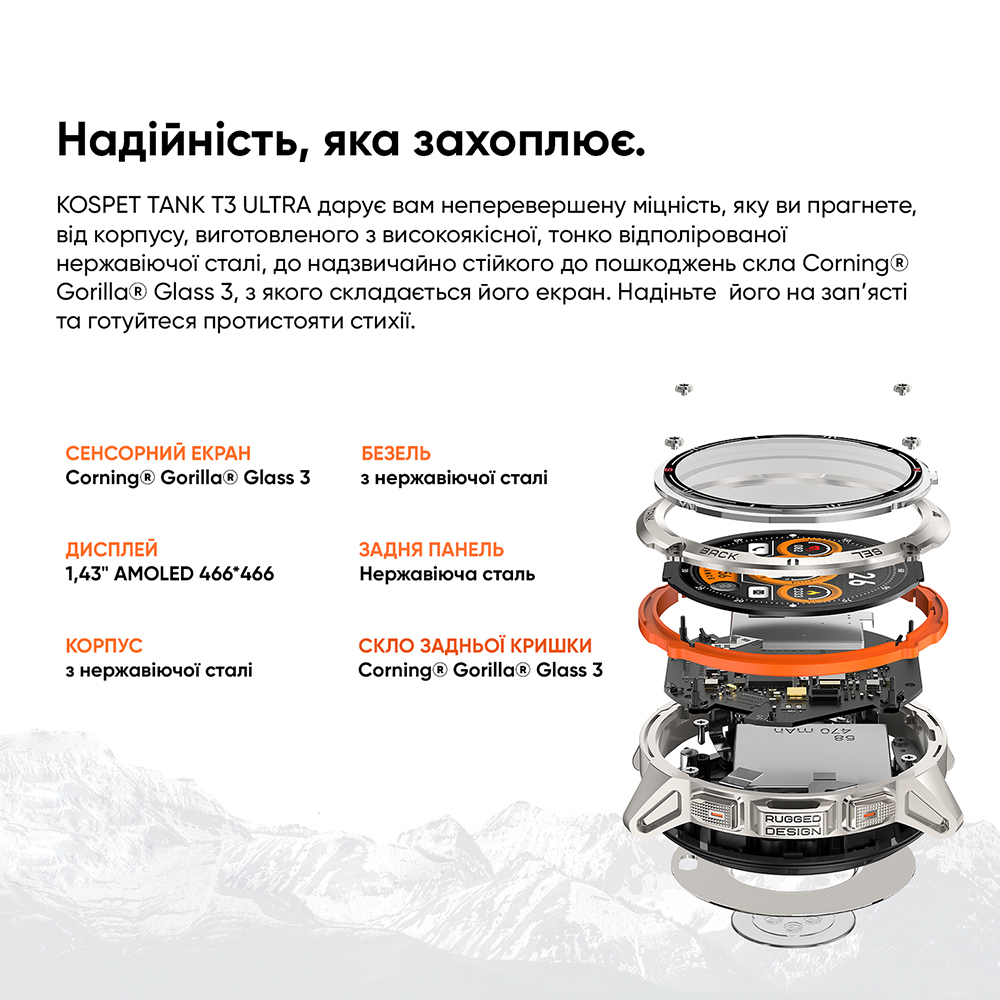 Розумний годинник Kospet TANK T3 ULTRA Silver GPS з компасом і водозахистом - фото 5 Розумний годинник Kospet TANK T3 ULTRA Silver GPS з компасом і водозахистом - фото 5