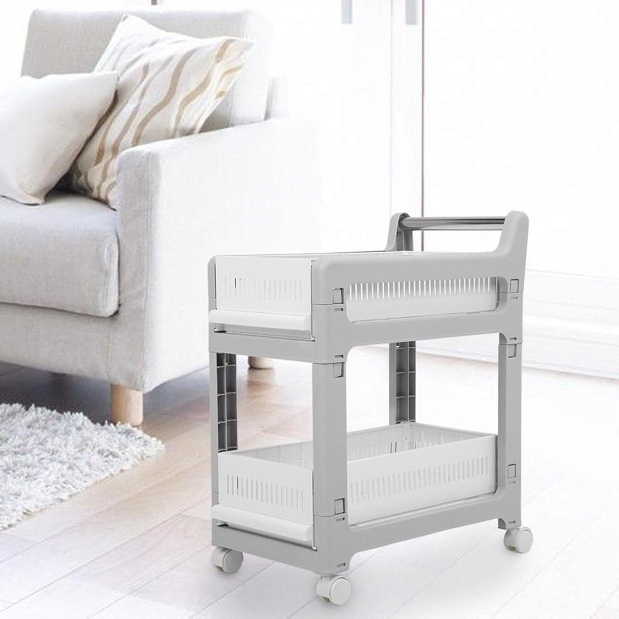 Етажерка на коліщатках двоярусна для ванної кухні та офісу 48х28х59 см