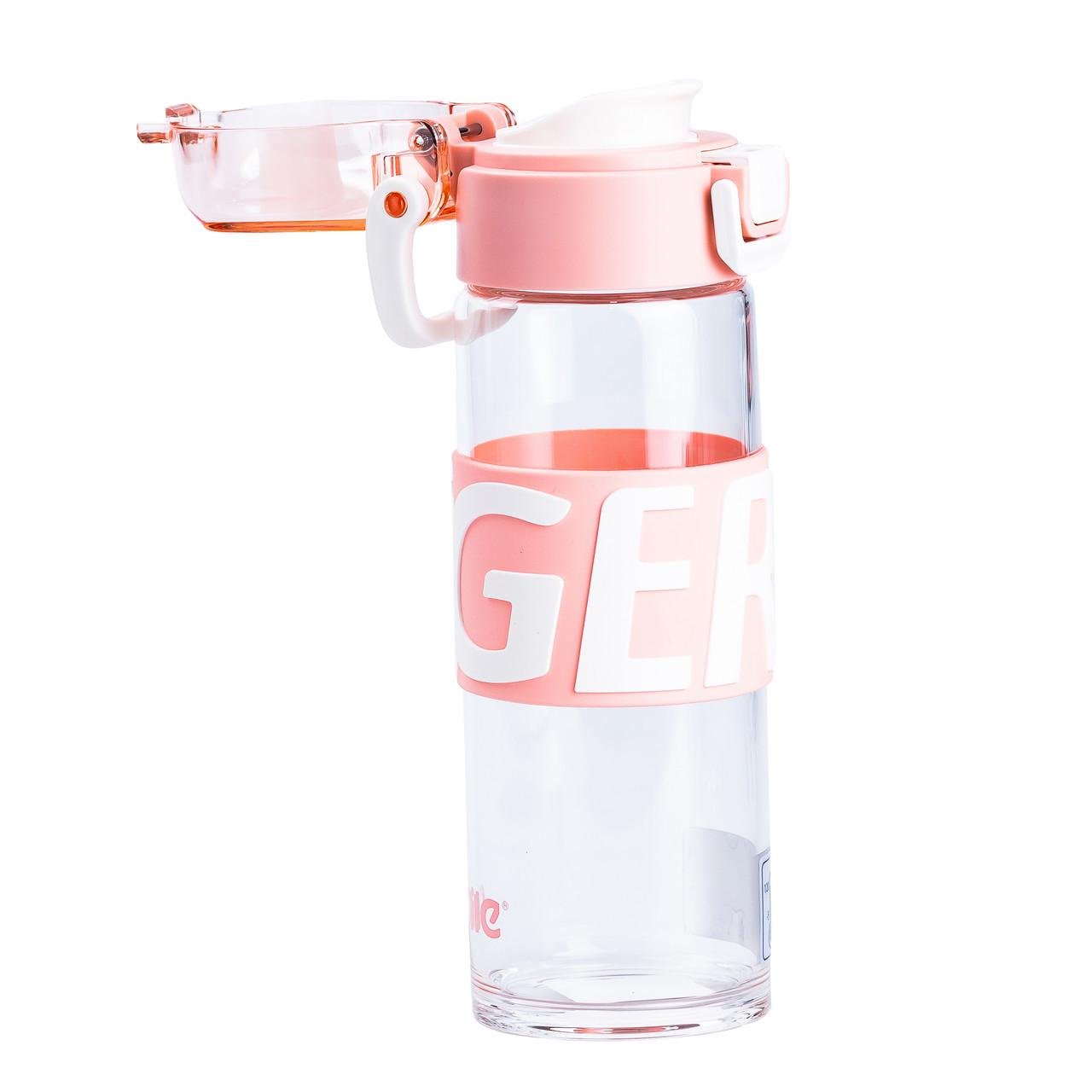 Пляшка для води скляна з пластиковою кришкою 460 мл Рожевий (HP17299P) - фото 2