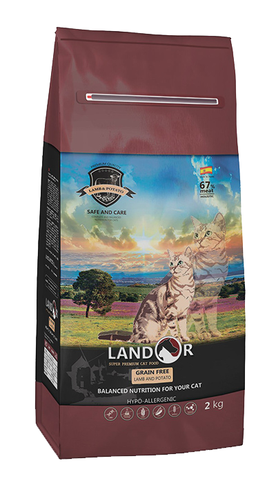 Корм сухой для котов LANDOR Hairball Lamb&Potato беззерновой от комков шерсти Ягненок с бататом 2 кг (31365321)