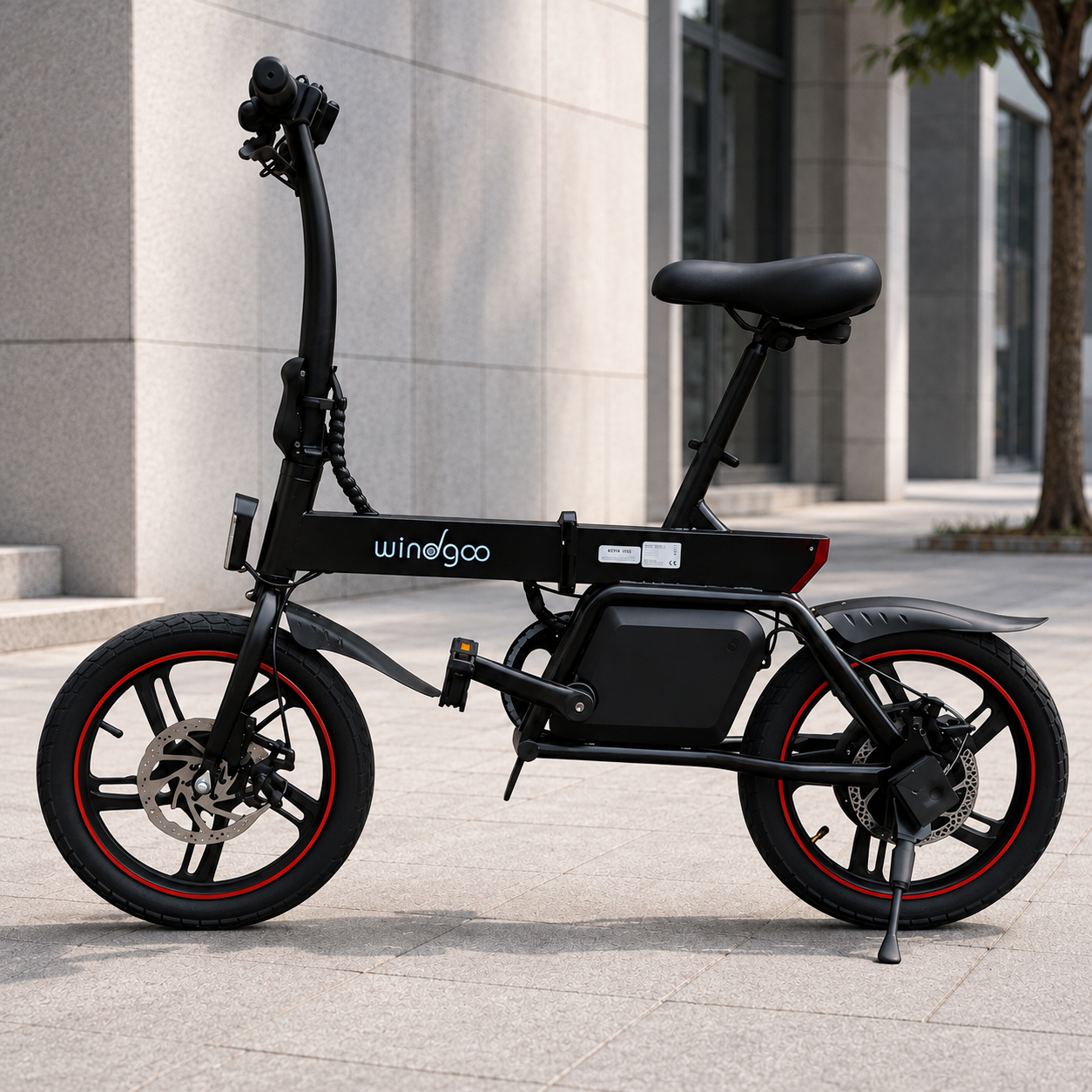 Электровелосипед Windgoo-B20 25-30 км 25 км/ч 14" для города 250 Вт 36 В 6.0Aг/7.5Aг до 120 кг передний и задний дисковый тормоз Черный