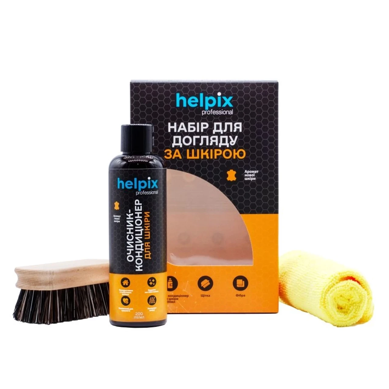 Набір Helpix для догляду за шкіряною оббивкою з щіткою та мікрофіброю