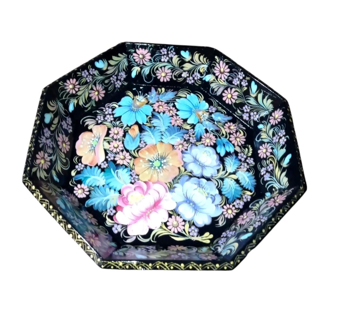 Цукерниця-тарілка Ніжна дерев'яна з петриківським розписом d 33 см