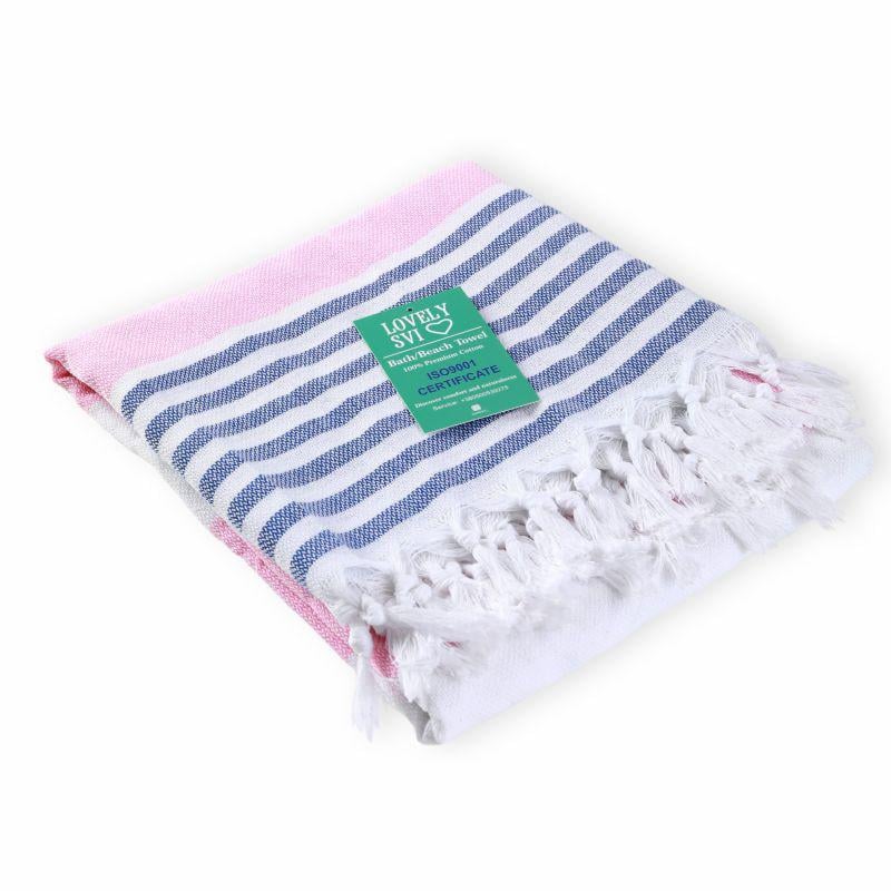Полотенце пештемаль Lovely Svi хлопок XХL 100x180 см Pink/Blue Stripes (7032025)