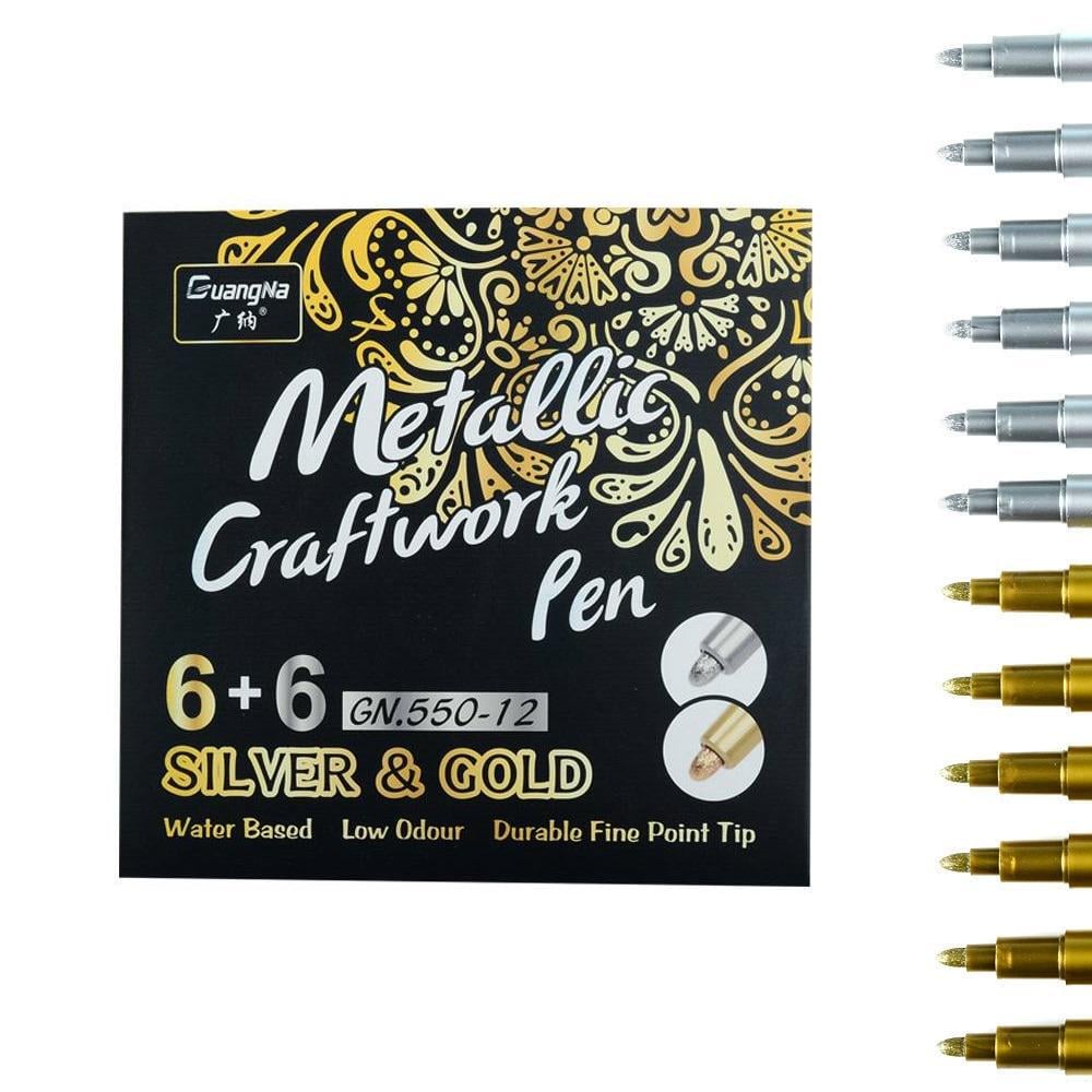 Набір маркерів металік на водній основі Metallic Craftwork Pen для малювання та творчості 6 золотистих та 6 сріблястих 12 шт. - фото 4 Набір маркерів металік на водній основі Metallic Craftwork Pen для малювання та творчості 6 золотистих та 6 сріблястих 12 шт. - фото 4