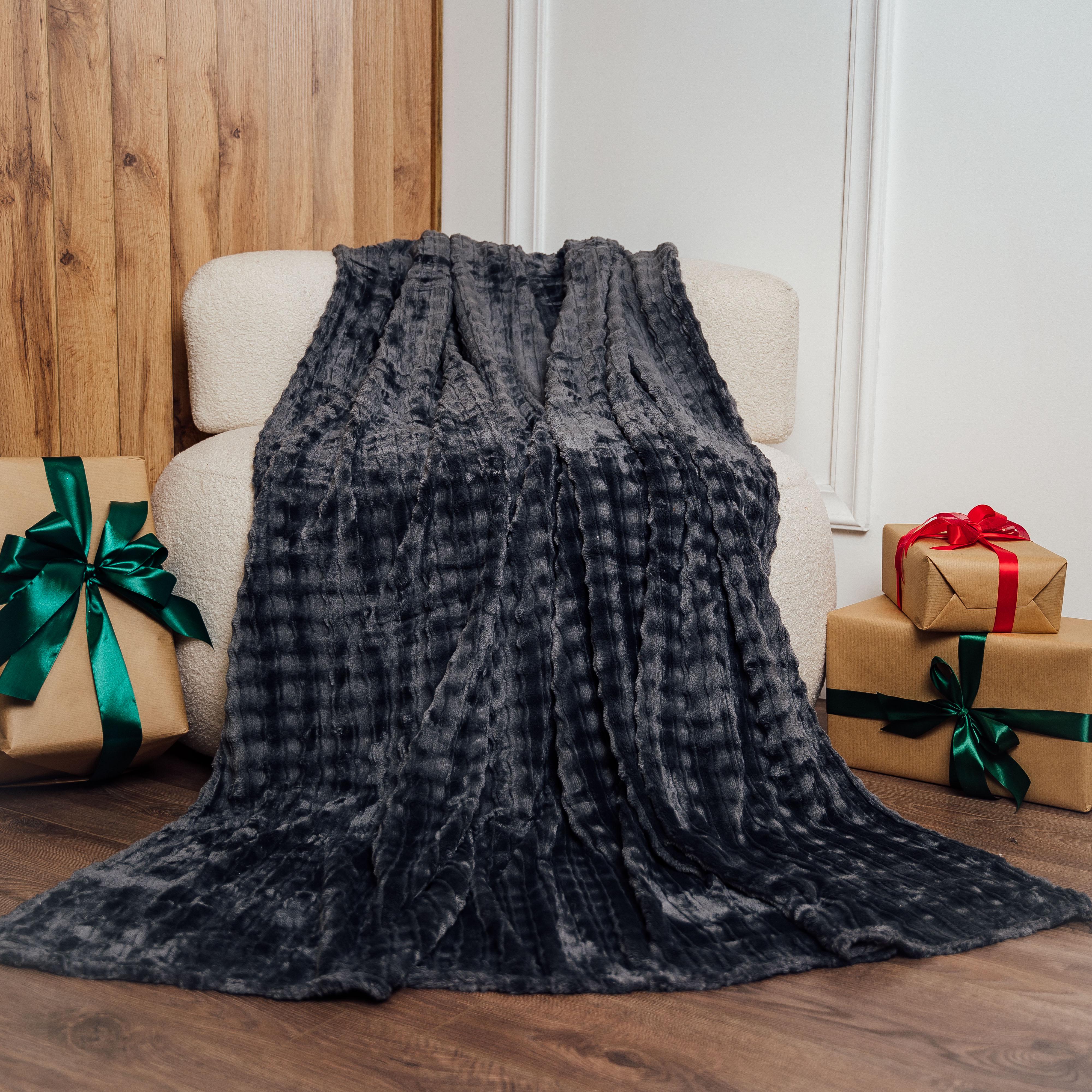 Плед Клетчатая радость двуспальная 180х200 см Темно-серый (87280)