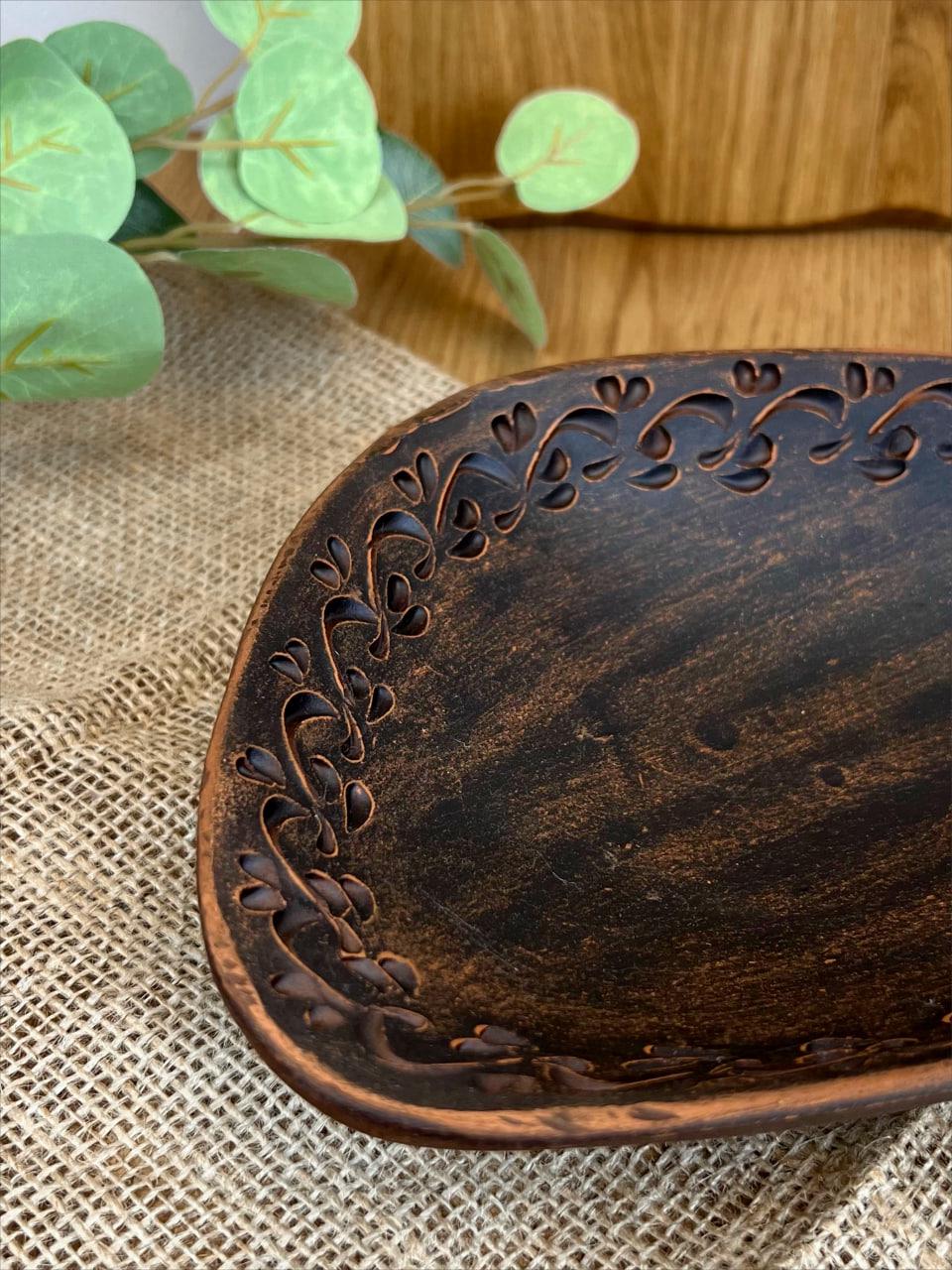 Блюдо овальное керамическое глиняное резное декор 1 л (3000-26) - фото 7 Блюдо овальное керамическое глиняное резное декор 1 л (3000-26) - фото 7