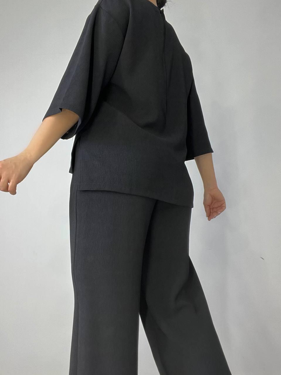 Костюм женский CLEW 1005-0712 жатка рубашка короткий рукав и брюки палаццо M Черный (2003) - фото 5