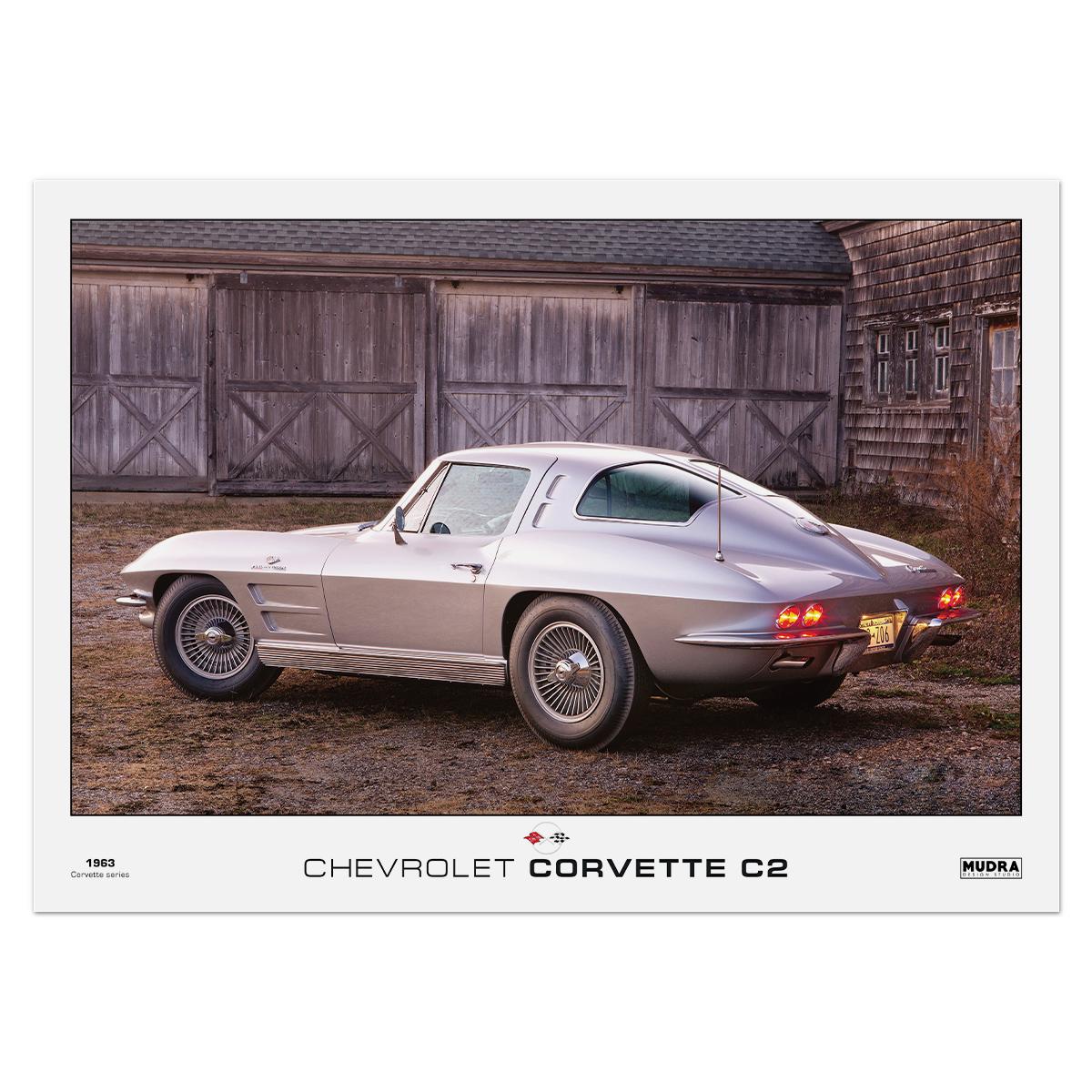 Плакат автомобільний Chevrolet Corvette C2 84x60 см (0164)