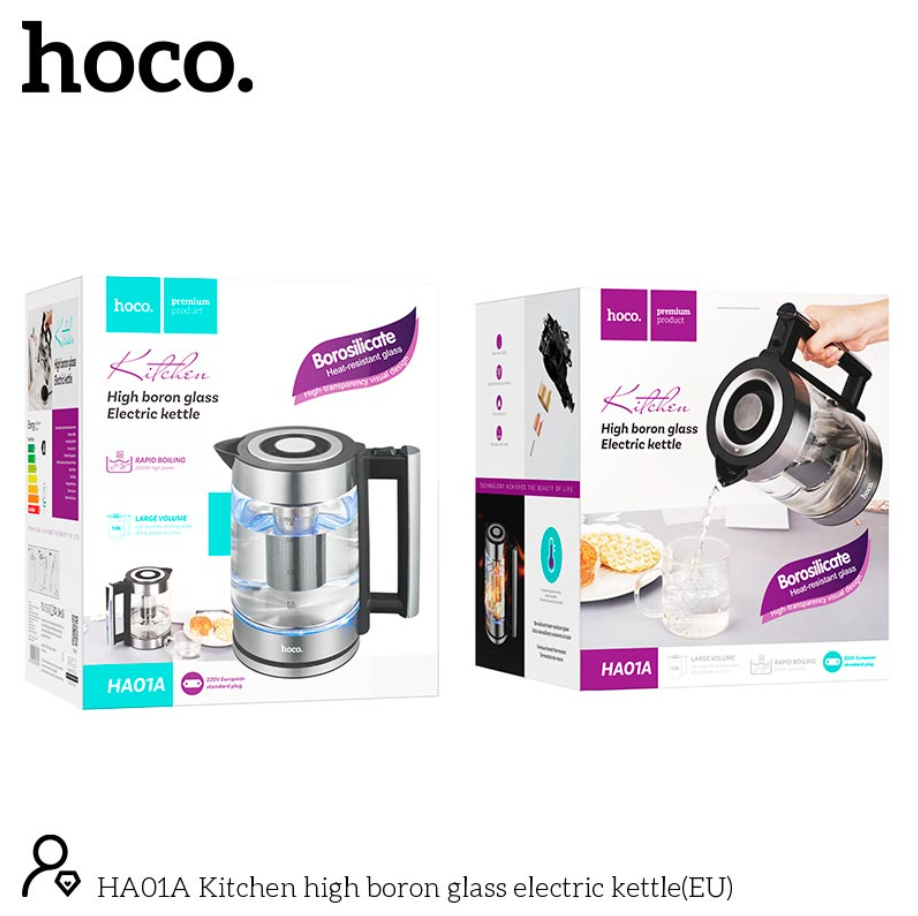 Електрочайник Hoco HA01A Kitchen high boron glass electric kettle 1,8 л Silver - фото 17