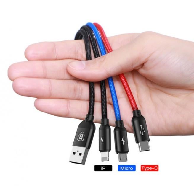 Кабель Baseus Three Primary 3в1 0,3 м Black - фото 4 Кабель Baseus Three Primary 3в1 0,3 м Black - фото 4