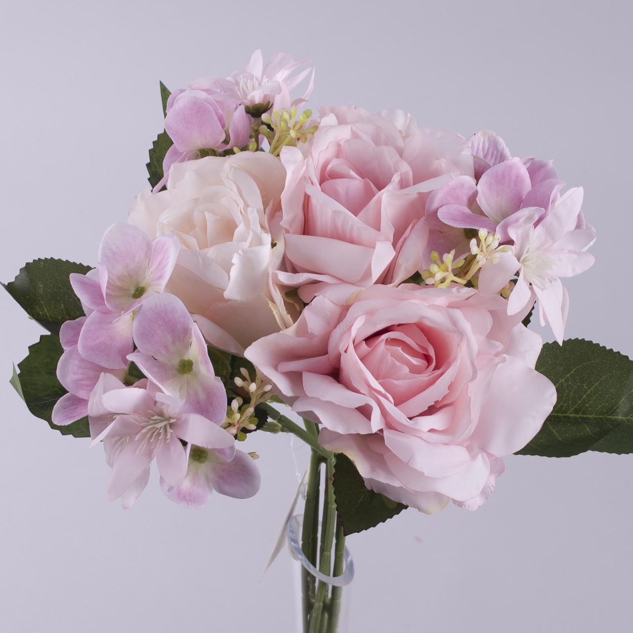 Искусственные цветы Букет роза с первоцветом Розовый (5037-3)