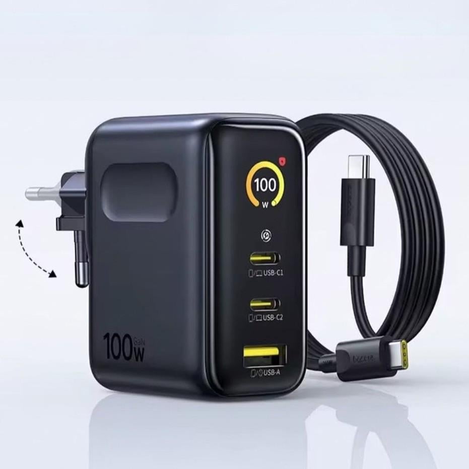 Зарядний пристрій 100W BASEUS PicoGo AE21 E0121B EU GaN з цифровим дисплеєм і кабелем (E0121B)