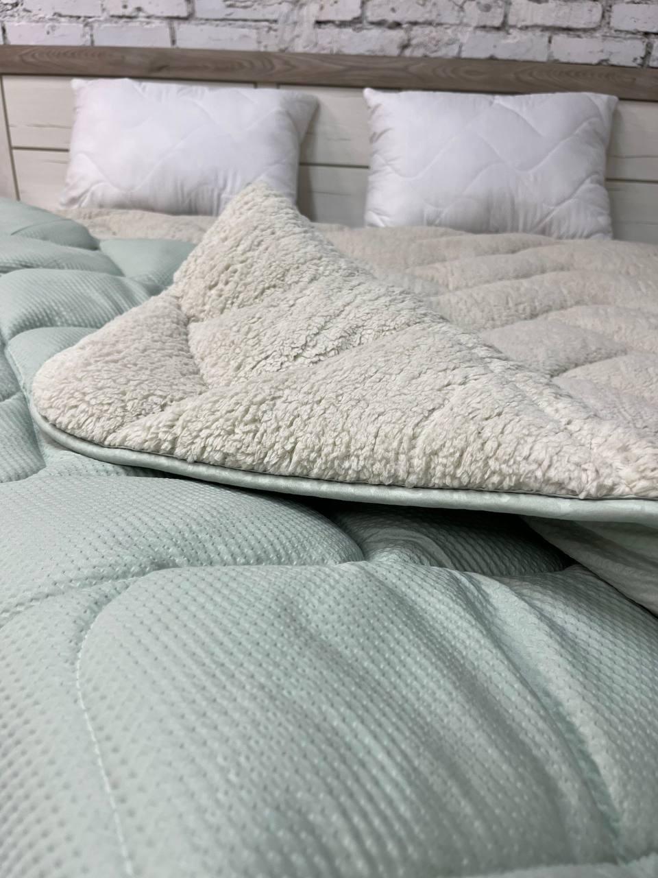 Одеяло меховое полуторное 155х210 см Бежево-мятный (22936463) - фото 3