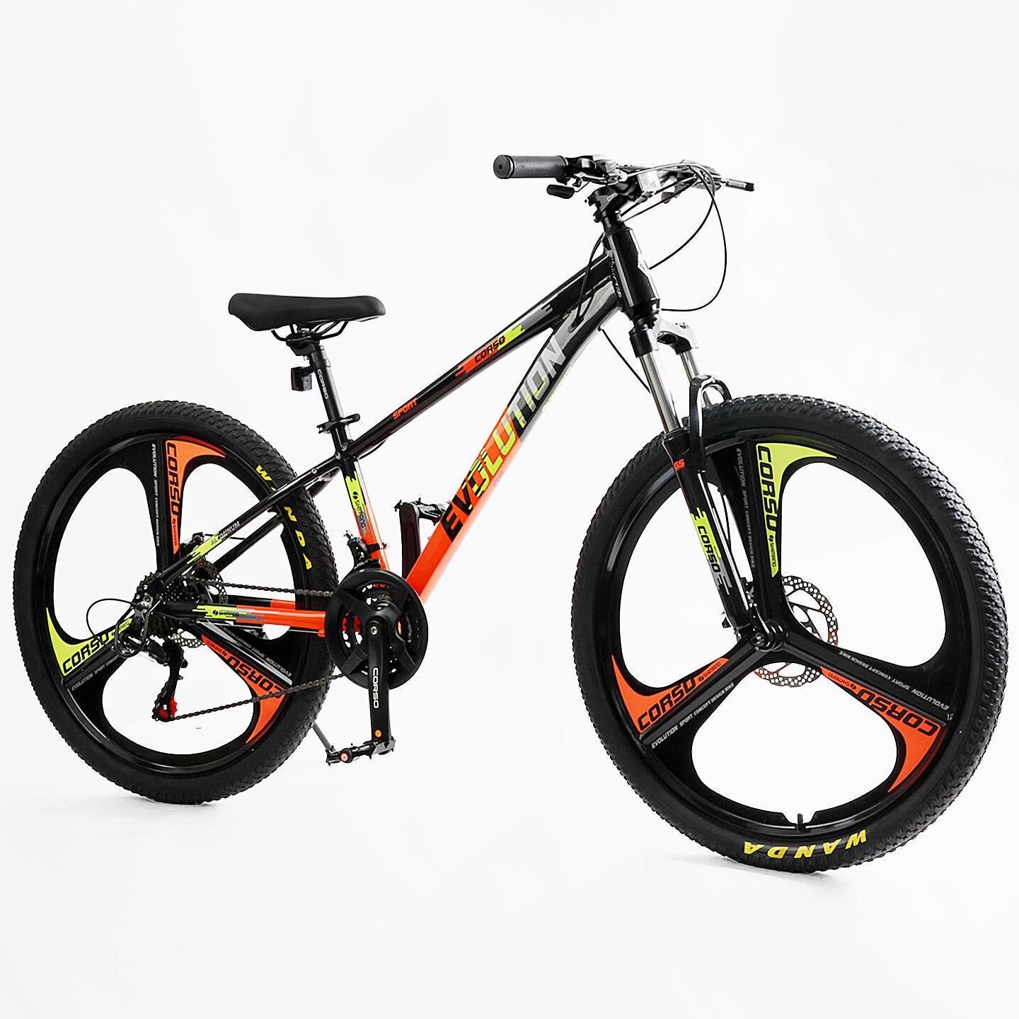 Велосипед горный Corso Evolution алюминиевый/литые диски 26"/13" Черно-оранжевый (824568385) - фото 2