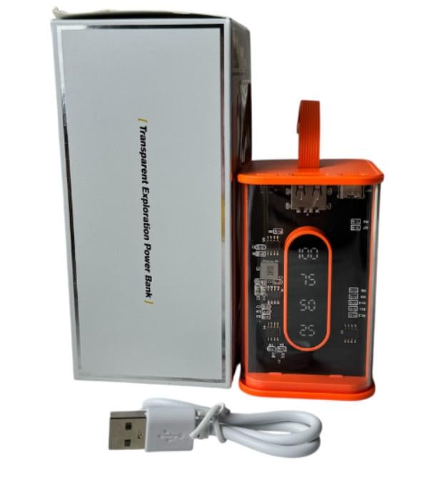 Повербанк з прозорими стінками та світлодіодним дисплеєм 10000 mAh Помаранчевий (2104618813) - фото 6