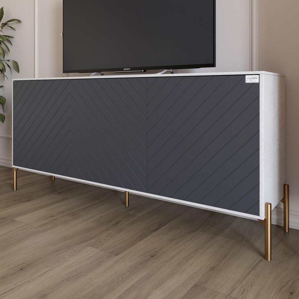 Тумба под телевизор Lion Амарант с золотыми металлическими ножками 168x40x76,5 см Бетон Style/Графитный (000-000-2438)