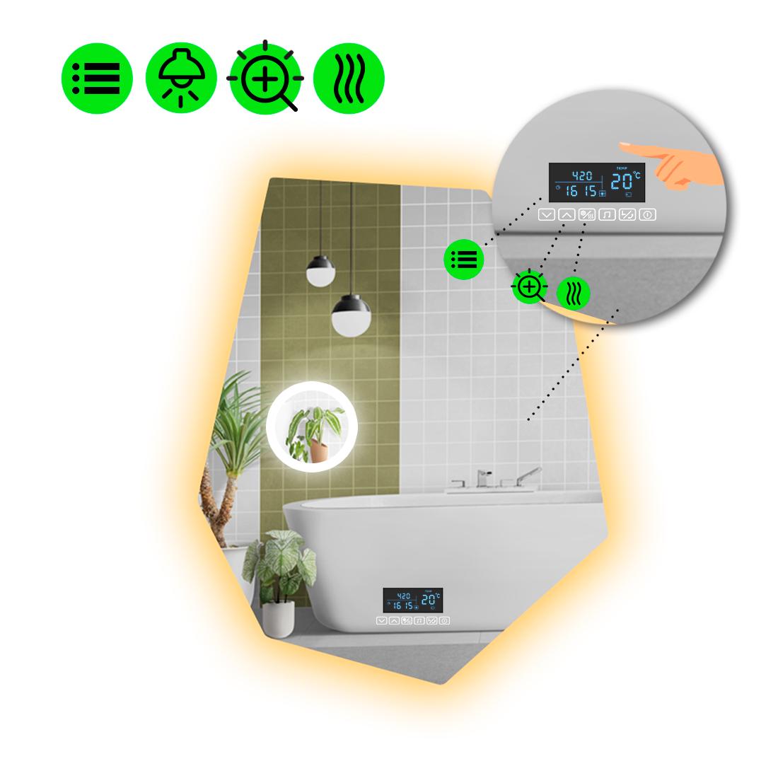 Зеркало с LED подсветкой Montagna 2 с Smart-блоком/линзой с подсветкой и подогревом 100x75 см (8994358)