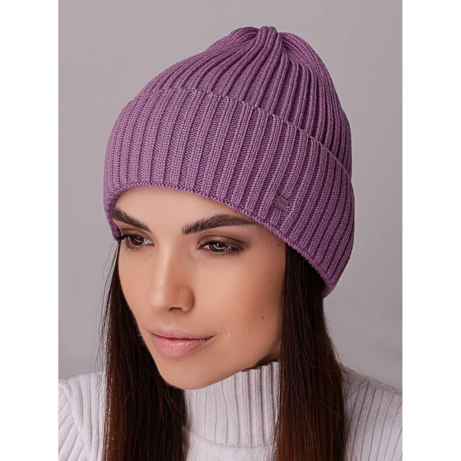 Шапка женский колпак с отворотом без подкладки в широкий рубчик Leks Ковель Инжир - фото 1