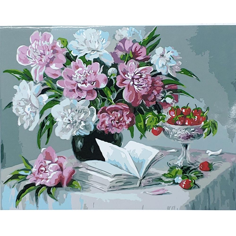 Картина по номерам Strateg Премиум Пионы и клубника 40x50 см (GS024)