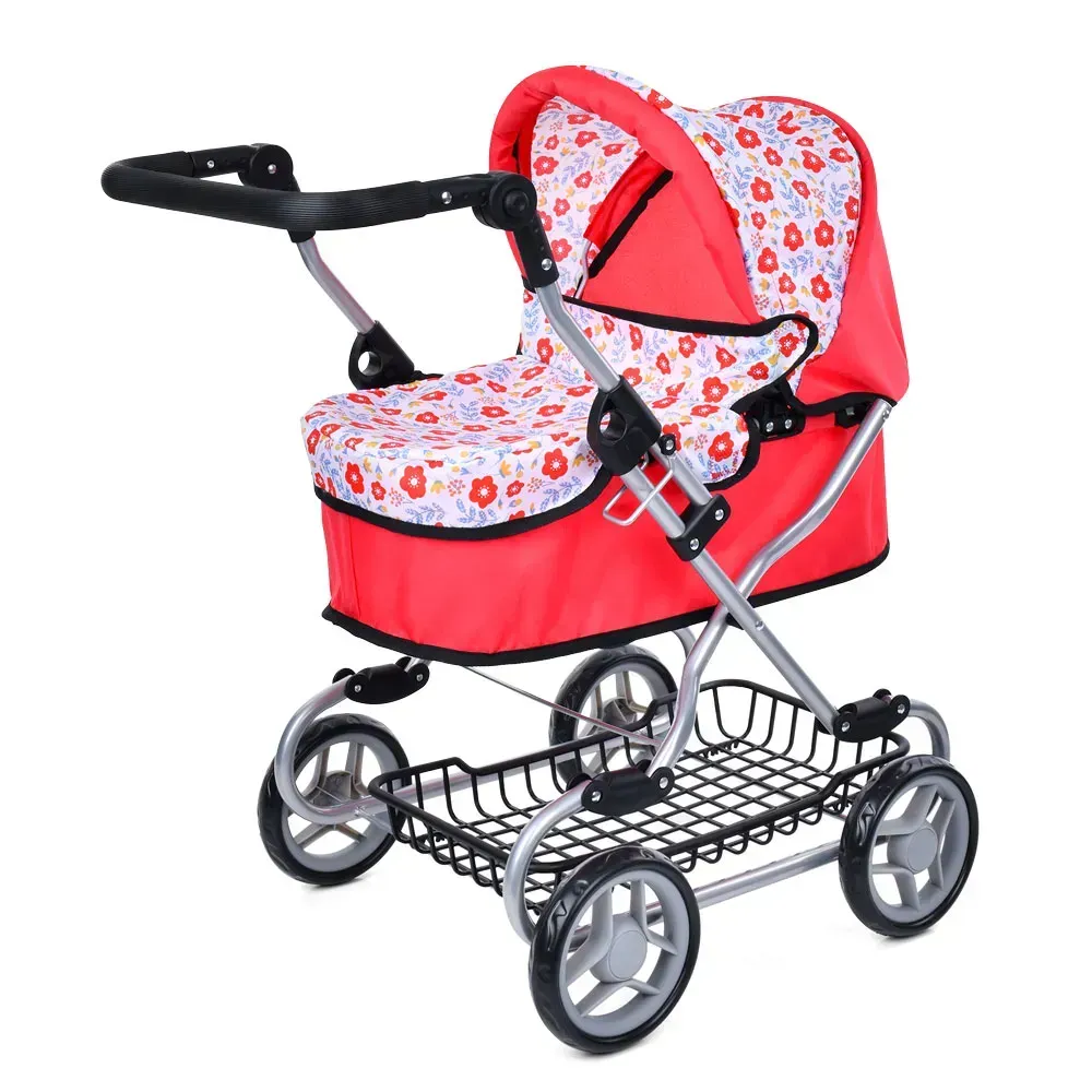 Коляска для куклы Melogo с корзиной универсальная из пластика и текстиля 75 см Розовый (150-98-9680W-PNF)