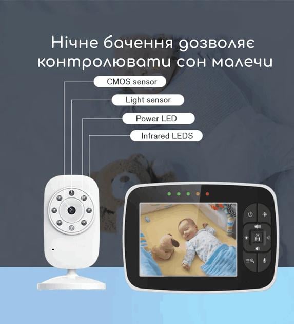 Відеоняня температура Baby Monitor 3,5 дюймовим ЖК-монітором/датчиком звуку/нічне бачення/вимірюванням температури - фото 7