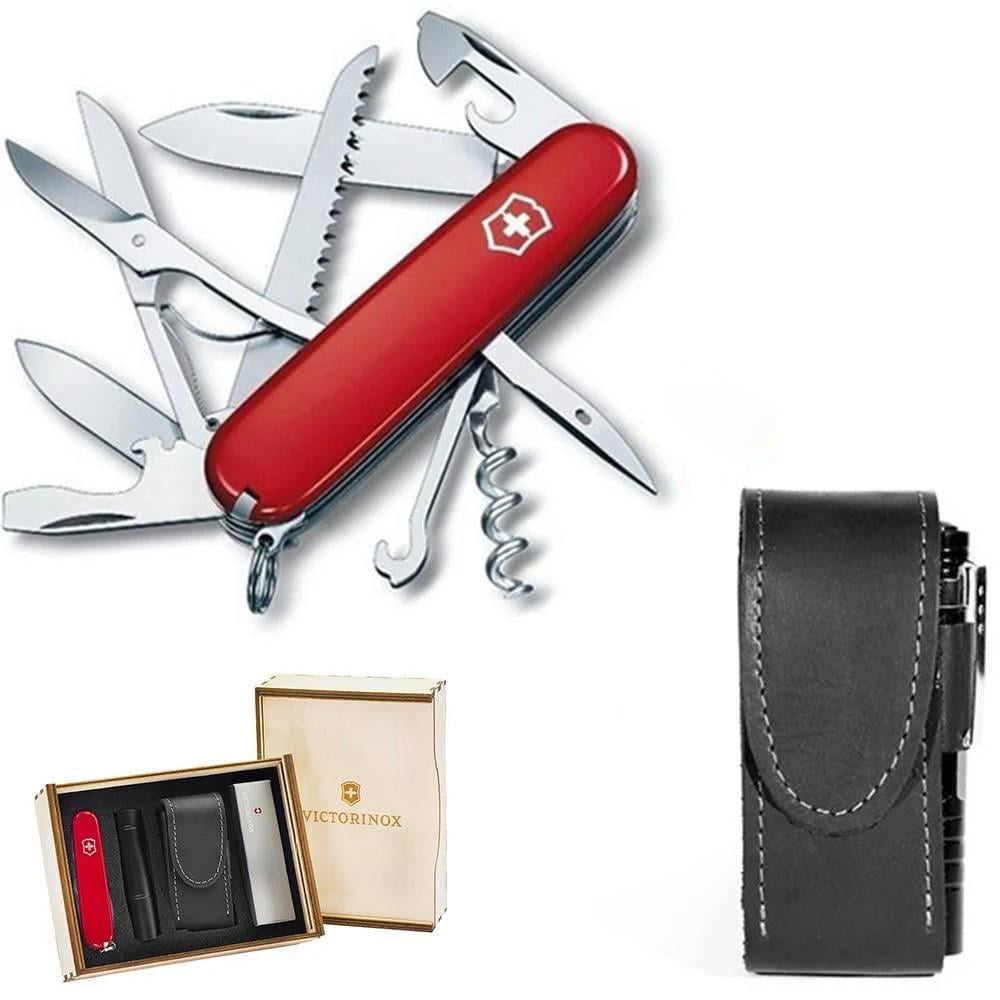 Комплект нож швейцарский Victorinox Huntsman Red 1.3713/чехол с фонариком