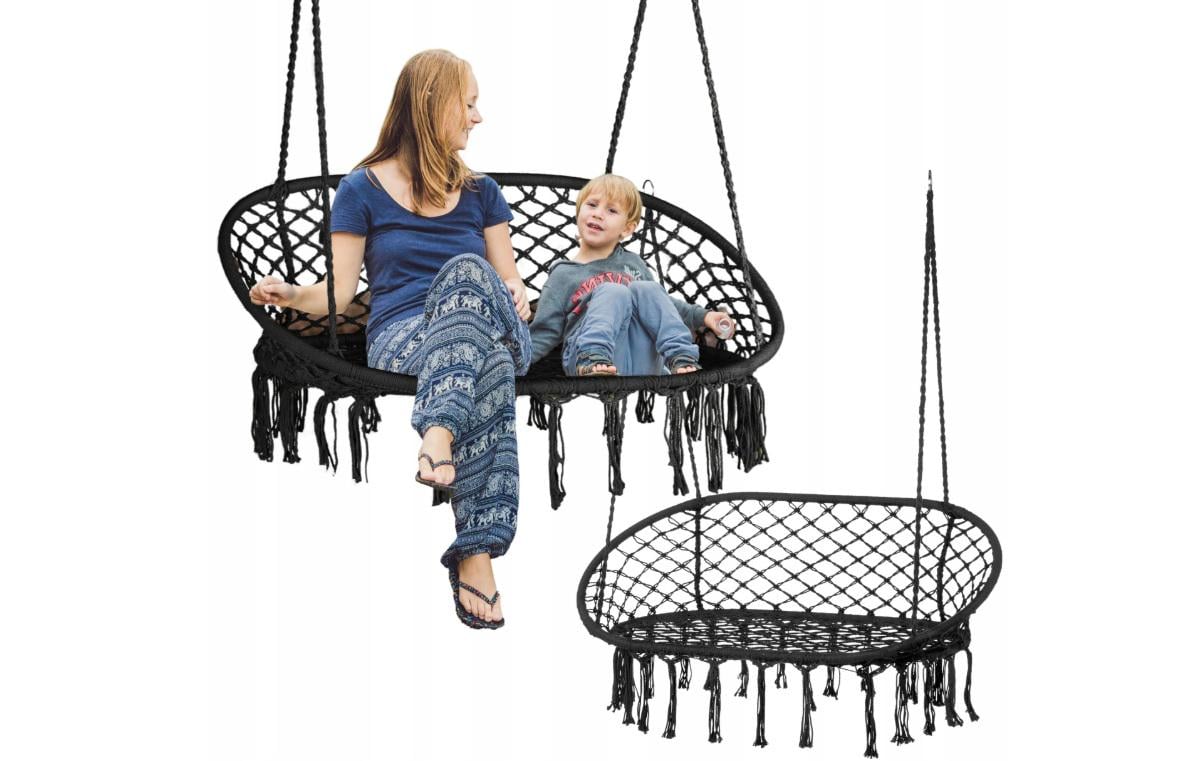 Кресло-качели садовые подвесные Outtec BOHO плетеное для 2 человек гнездо Черный (O-42438) - фото 3 Кресло-качели садовые подвесные Outtec BOHO плетеное для 2 человек гнездо Черный (O-42438) - фото 3