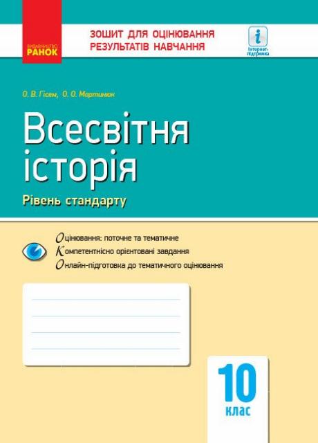 Всесвітня історія. 10 клас. Зошит для оцінювання результатів навчання Г949007У 9786170948069